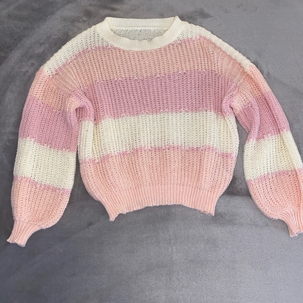 Pink and Cream Striped Sweater